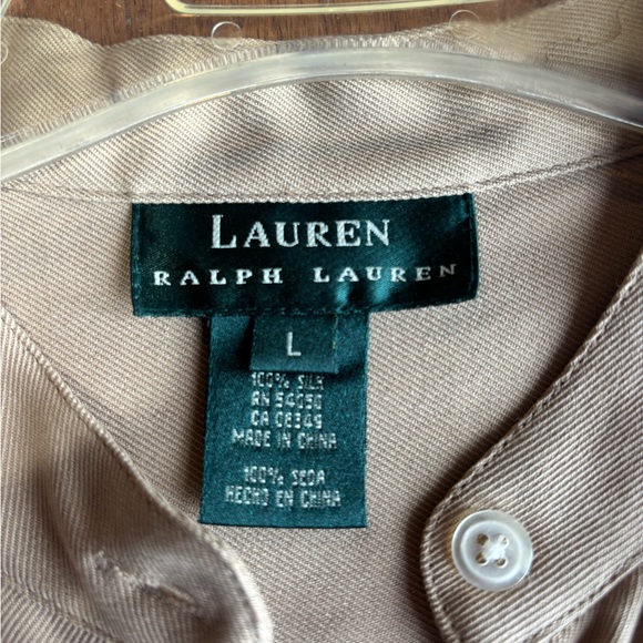 Ralph Lauren silk button down tunic. Tan color size large - Picture 2 of 7